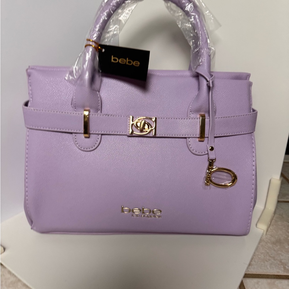 Bebe Evie Satchel Bag-Lavender Satchel with Gold Details